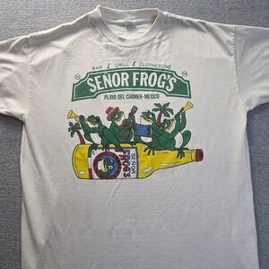 Vintage Senor Frogs Playa Del Carmen T-Shirt Carlos n Charlies White Large